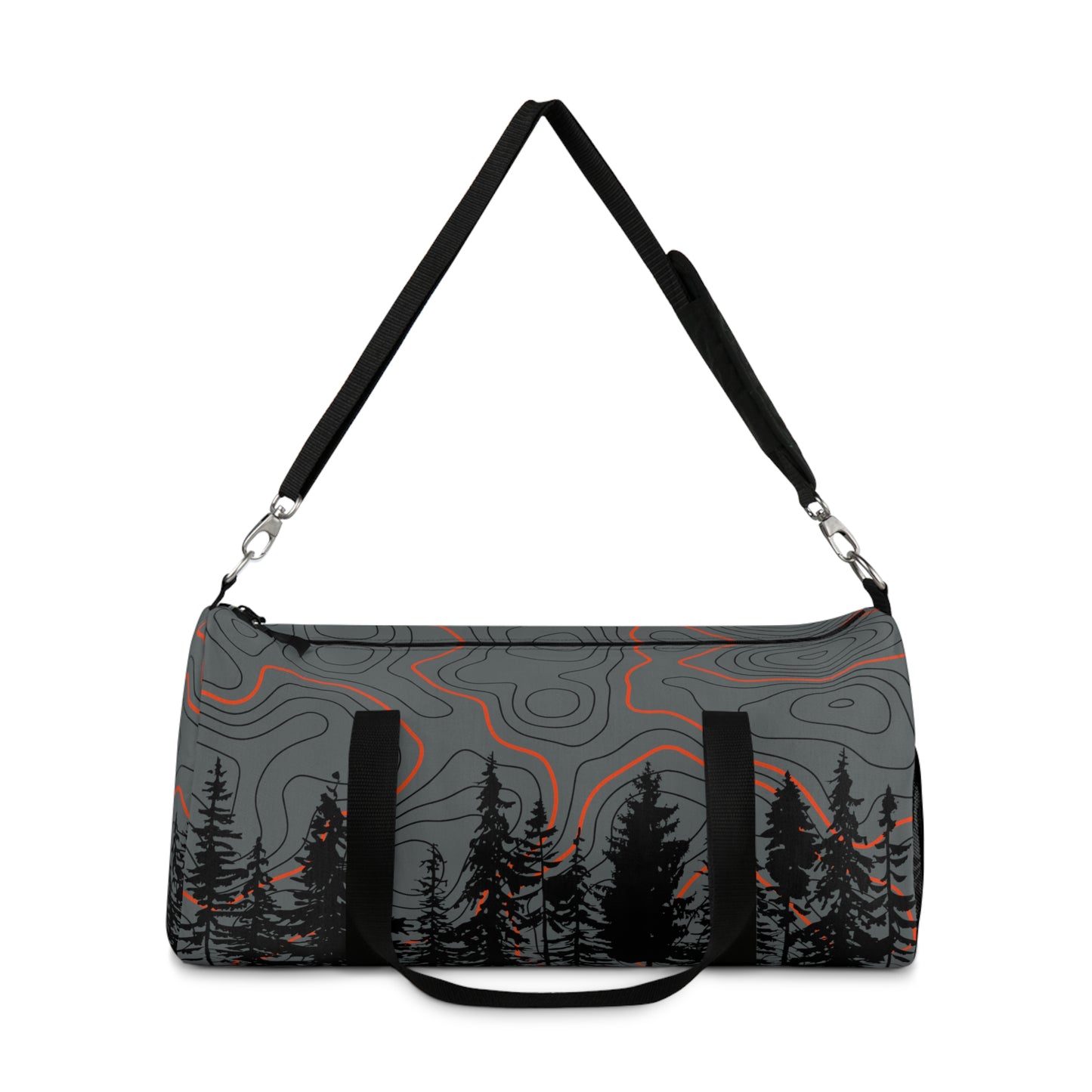 Topographic Trees Orange Grays Overlanding Gear 4Wheeling Outdoors Travel Duffel Gym Bag