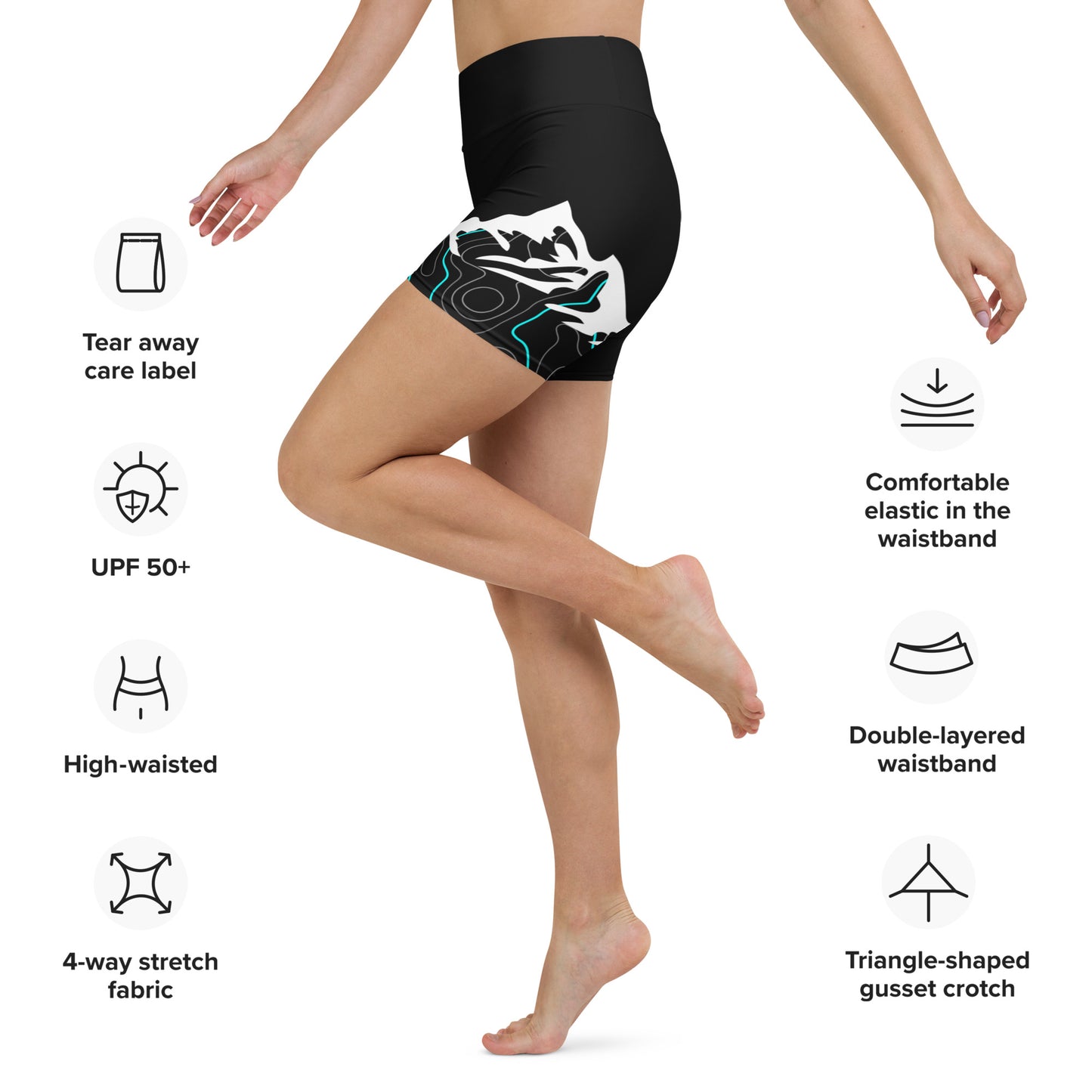 Mountain Cyan Topographic Outdoor Yoga Shorts