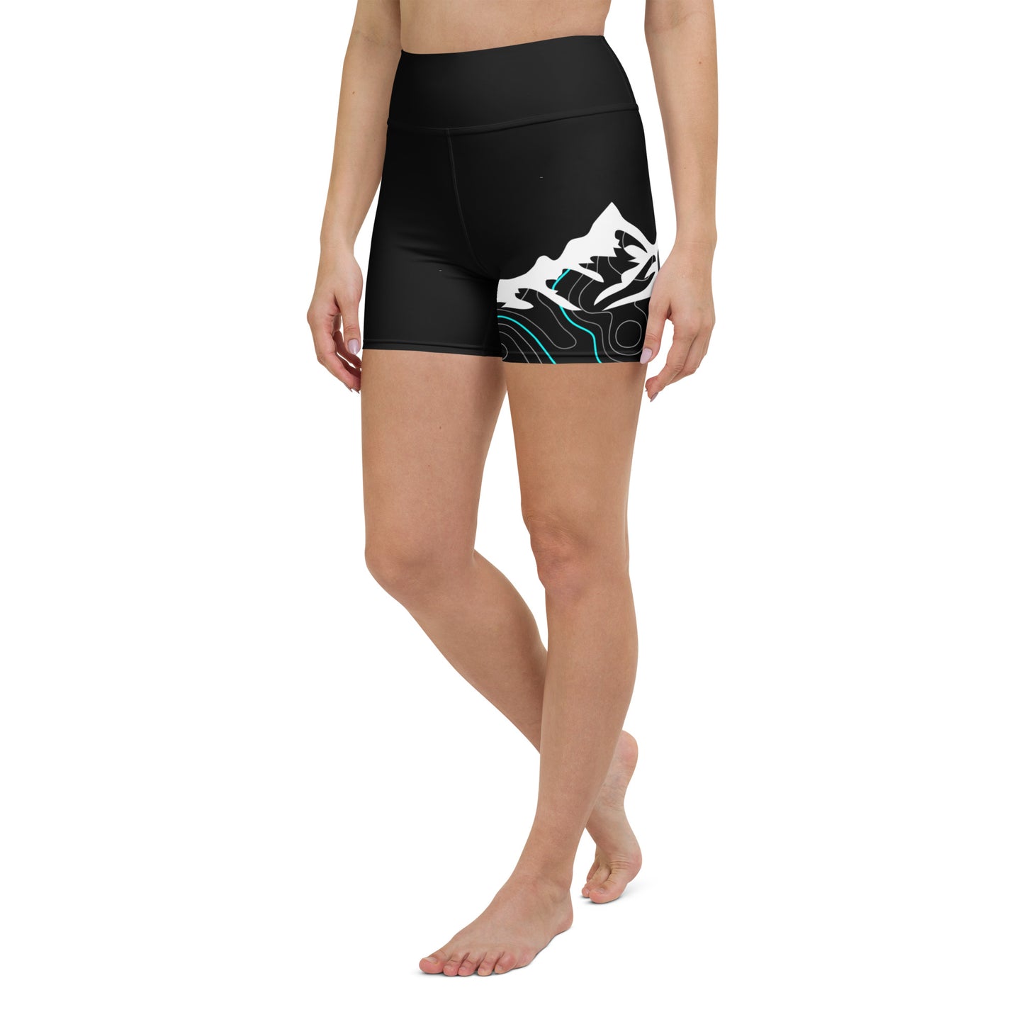 Mountain Cyan Topographic Outdoor Yoga Shorts