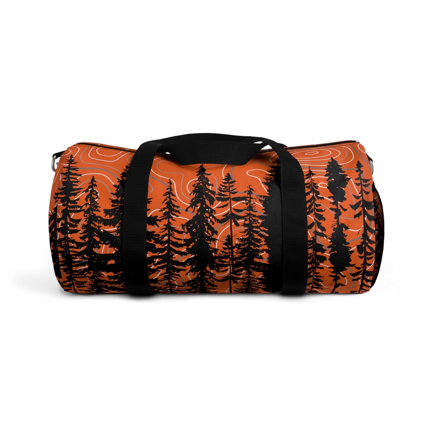 Topographic Gray and Orange Forrest Overlanding Duffel Gym Bag