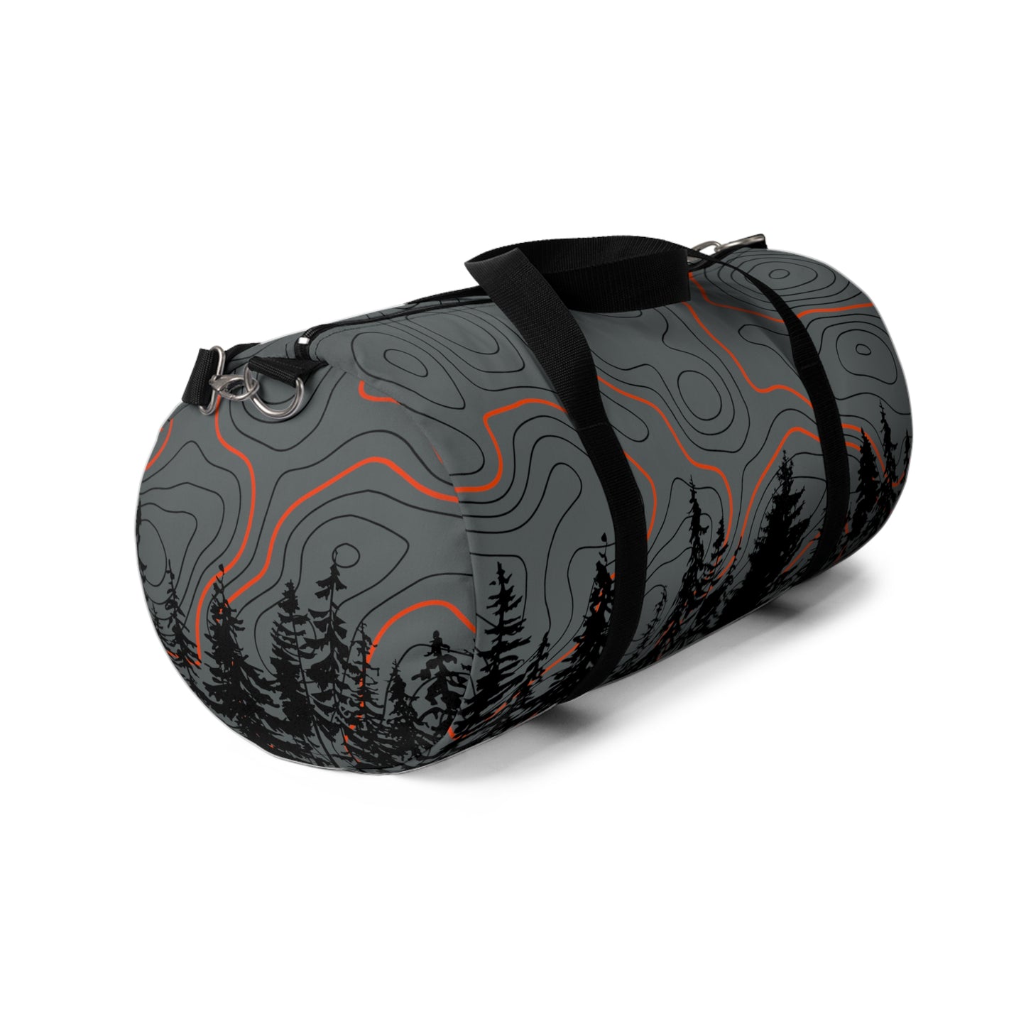 Topographic Trees Orange Grays Overlanding Gear 4Wheeling Outdoors Travel Duffel Gym Bag