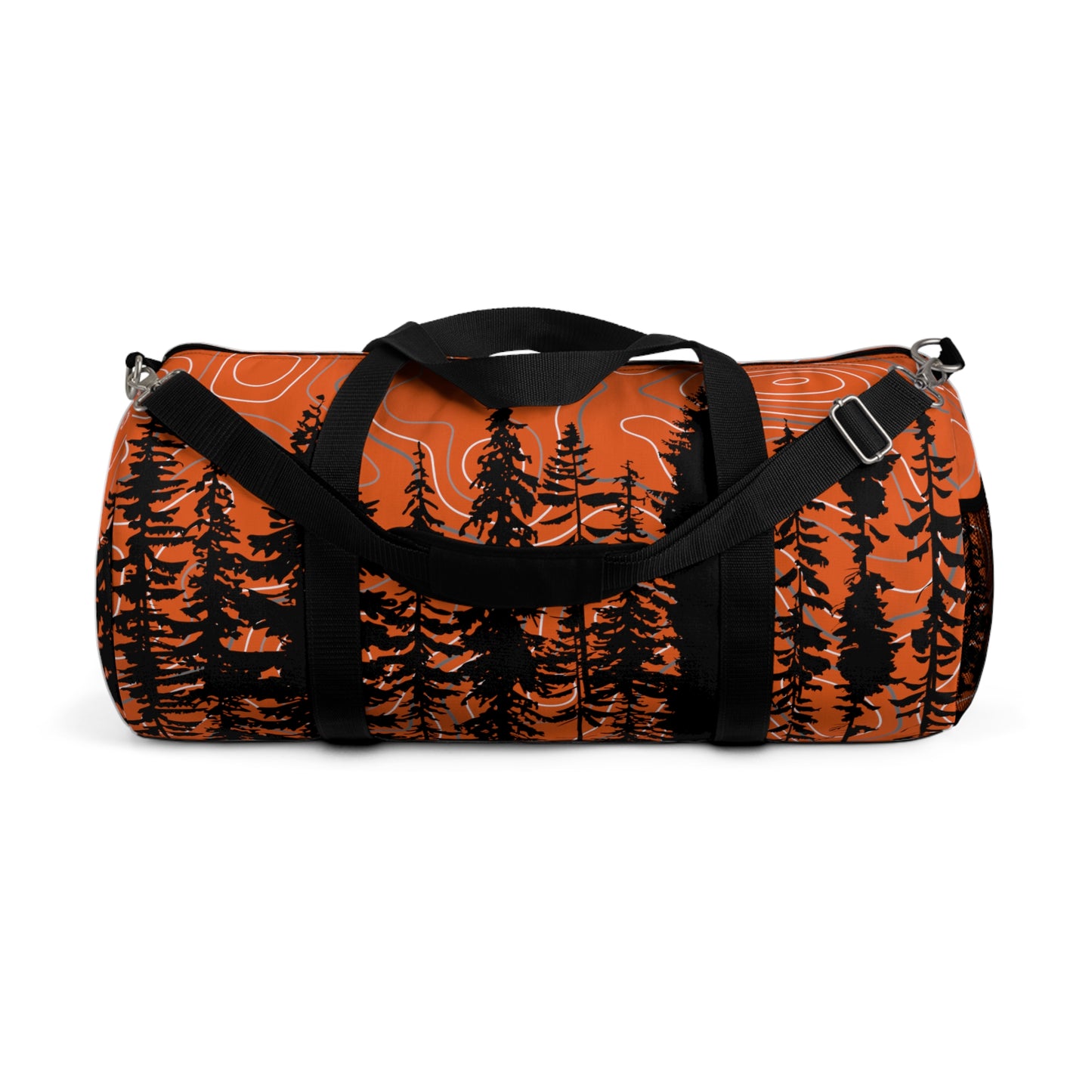 Topographic Gray and Orange Forrest Overlanding Duffel Gym Bag