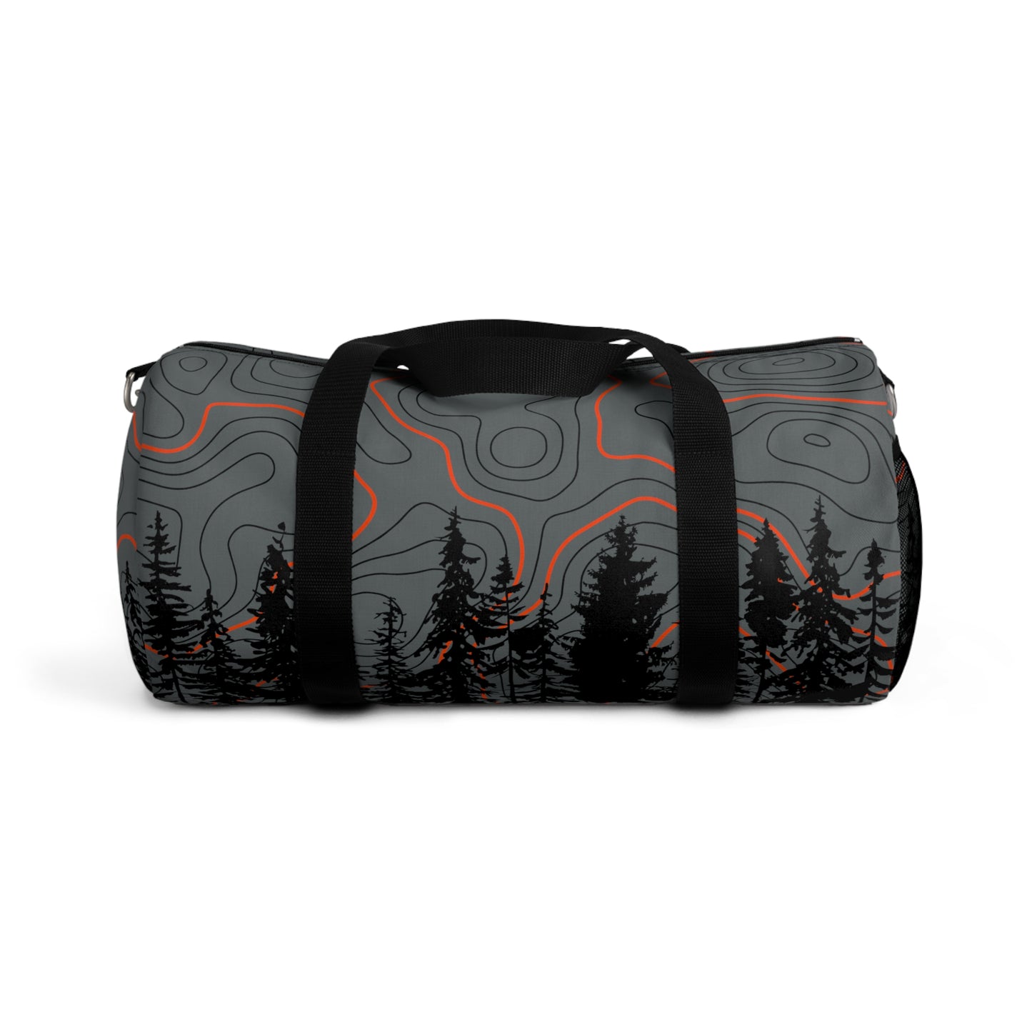 Topographic Trees Orange Grays Overlanding Gear 4Wheeling Outdoors Travel Duffel Gym Bag