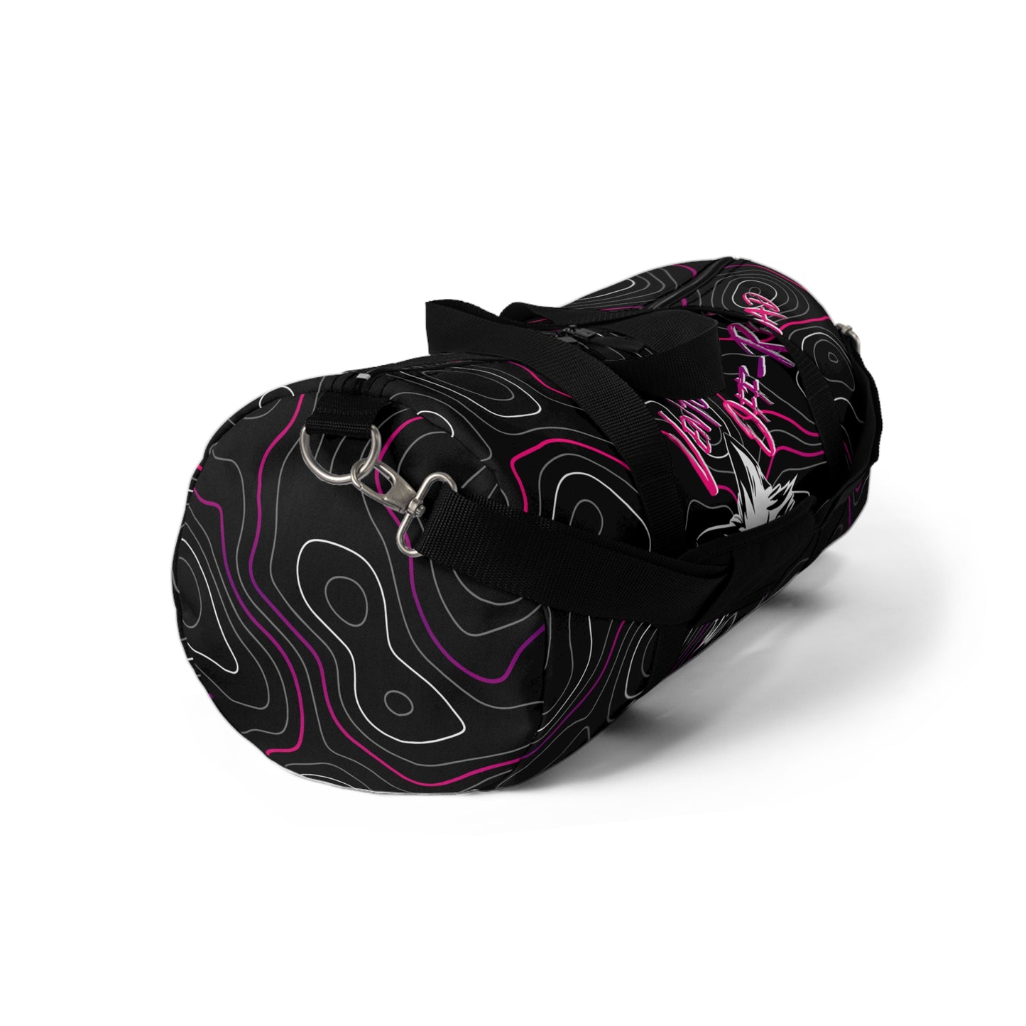 Venture Fox Off Road Duffel Bag, Gym Bag with Winking Fox, Pink and Purple Topographic Pattern, Travel Bag, Overnight Bag, Weekend Bag,