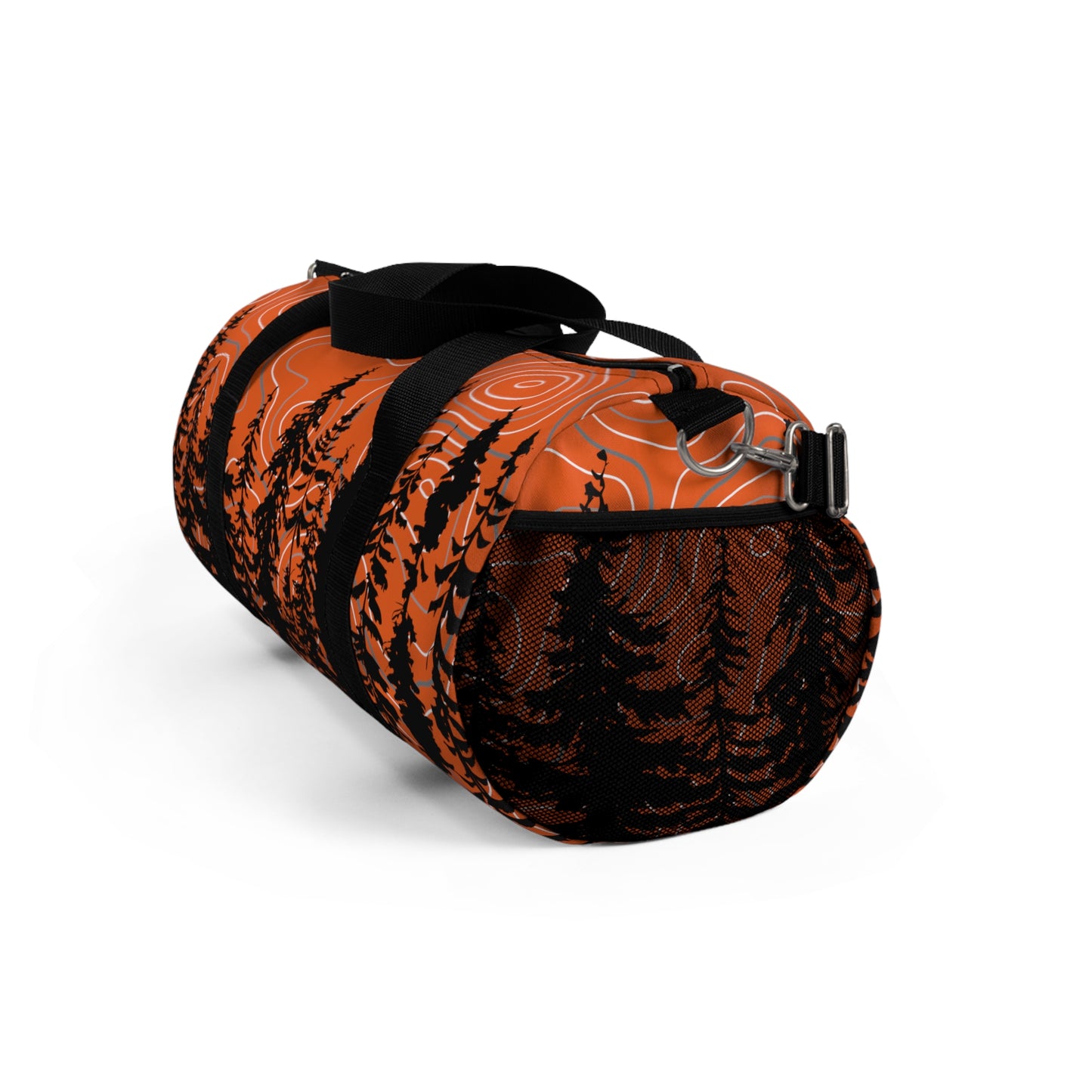 Topographic Gray and Orange Forrest Overlanding Duffel Gym Bag