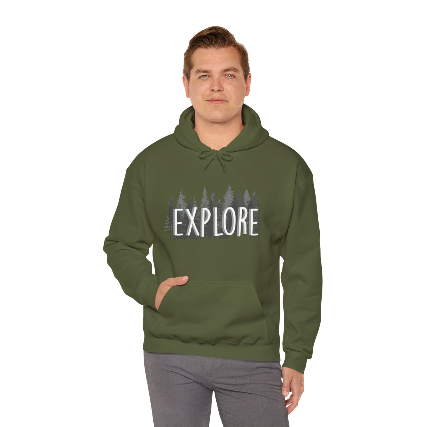 Explore Mountain Adventure Trees Heavy Blend™ Hooded Sweatshirt