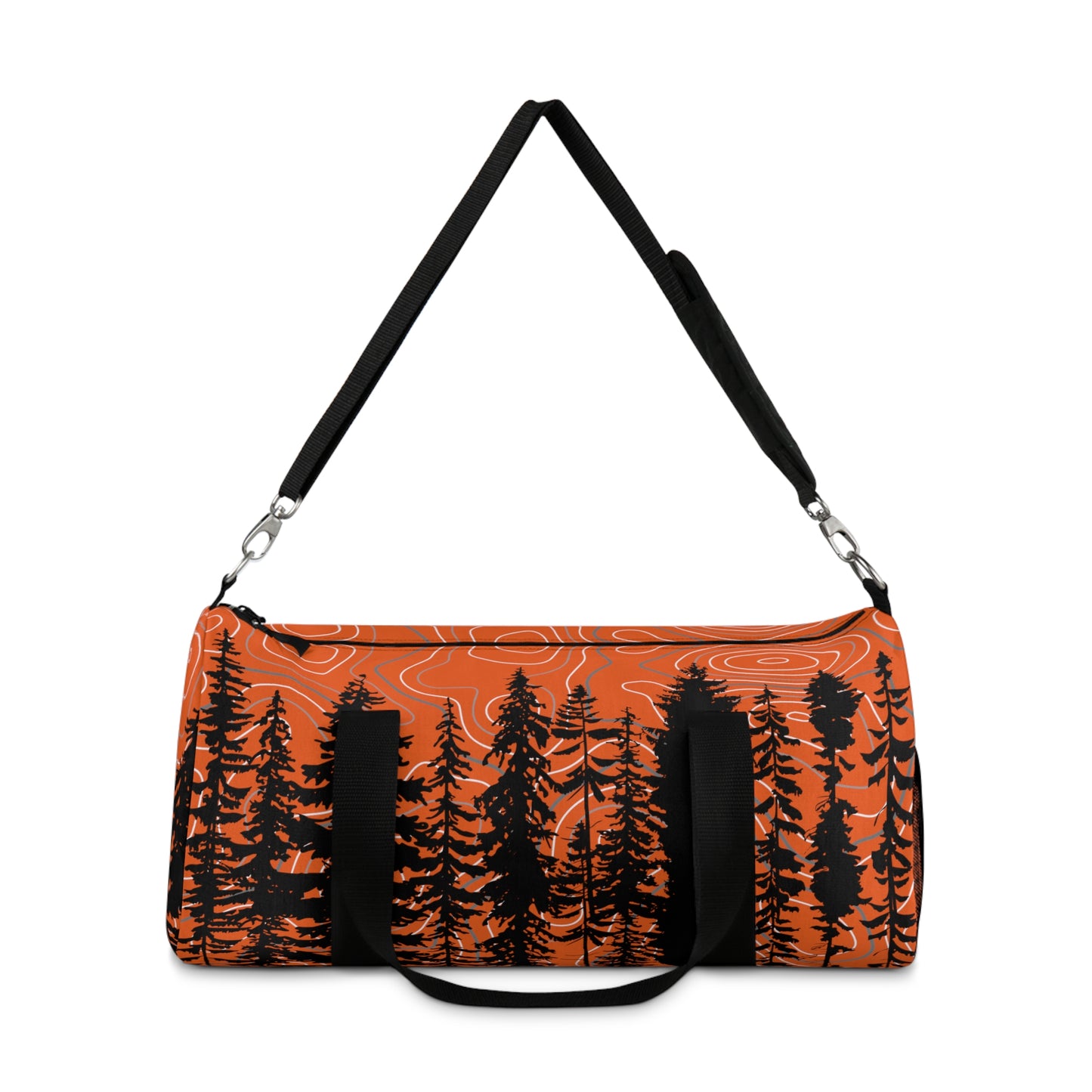 Topographic Gray and Orange Forrest Overlanding Duffel Gym Bag