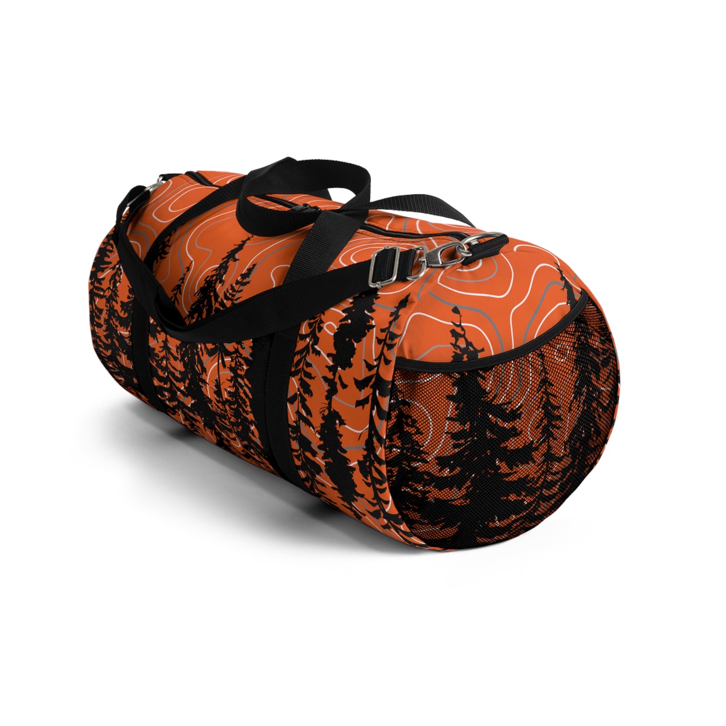 Topographic Gray and Orange Forrest Overlanding Duffel Gym Bag