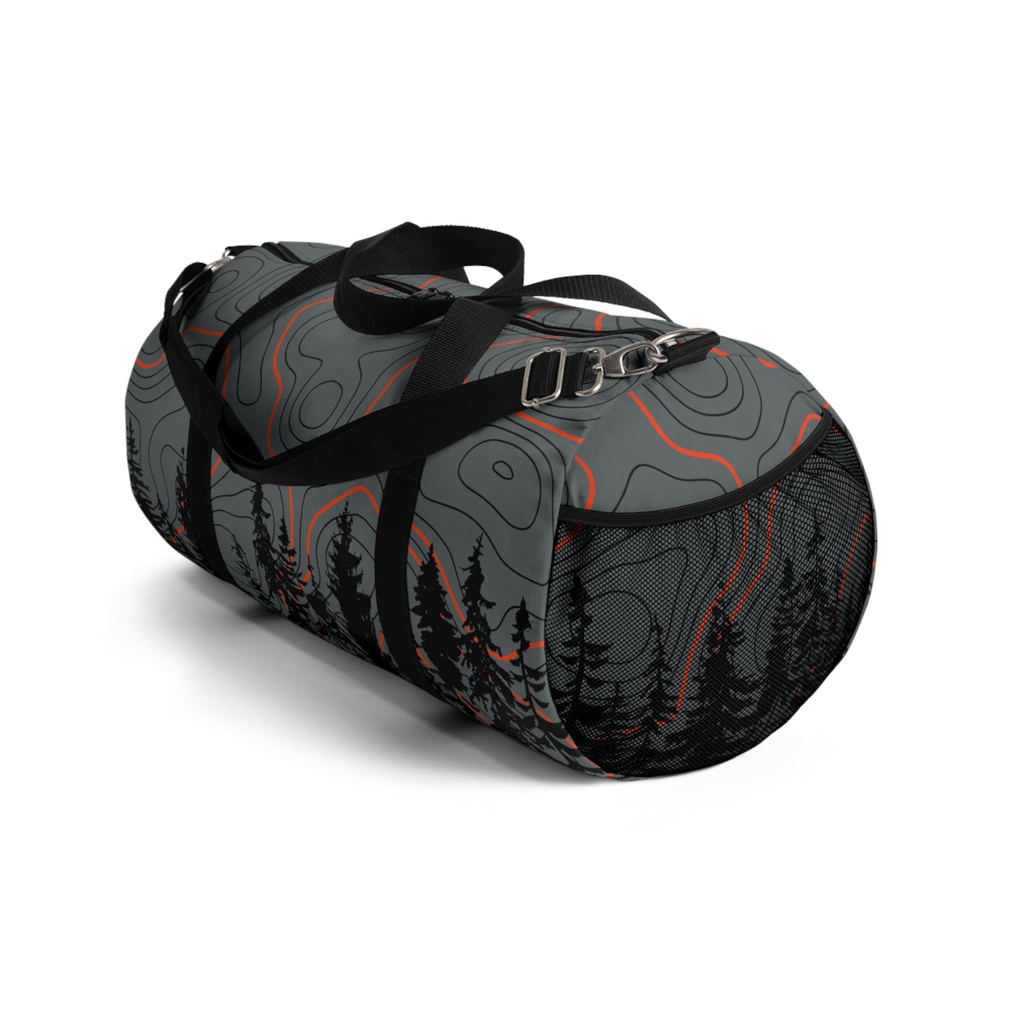 Topographic Trees Orange Grays Overlanding Gear 4Wheeling Outdoors Travel Duffel Gym Bag