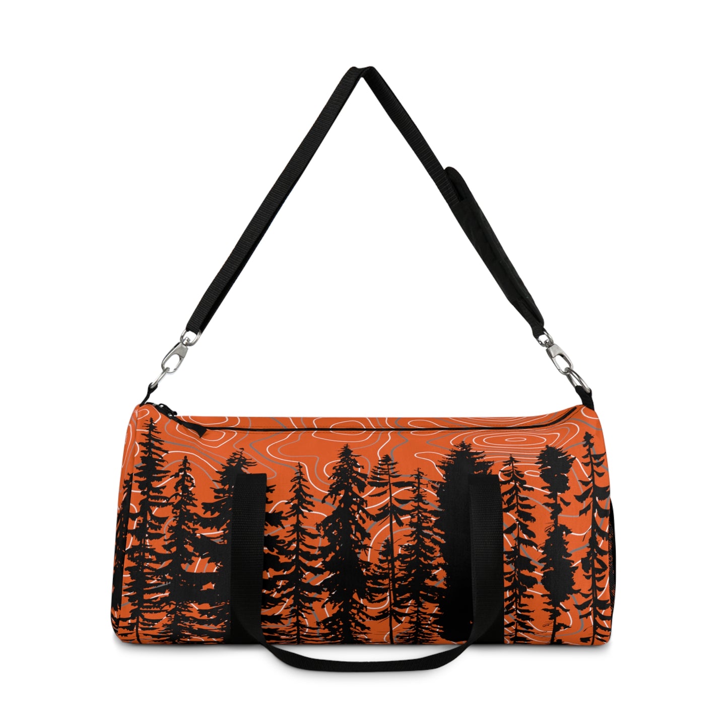 Topographic Gray and Orange Forrest Overlanding Duffel Gym Bag