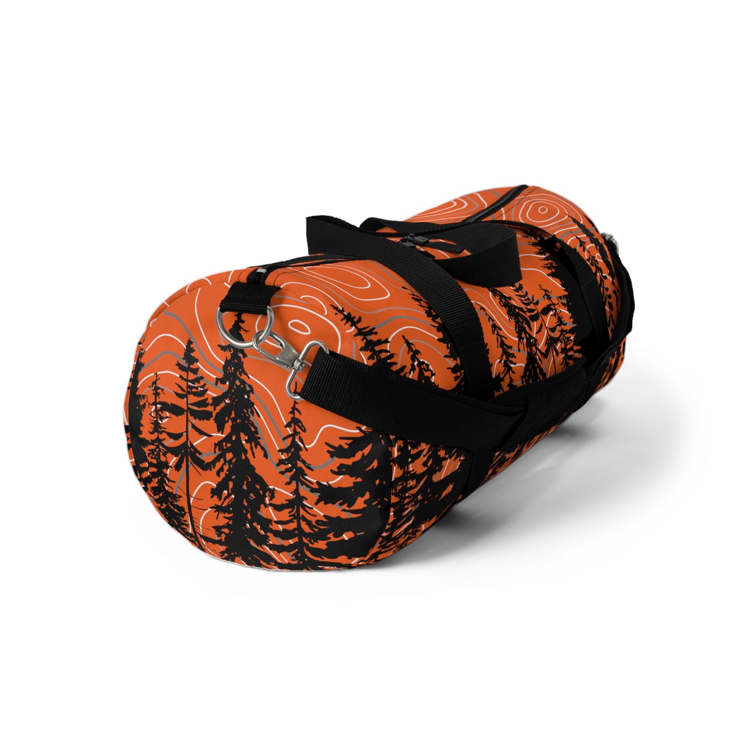 Topographic Gray and Orange Forrest Overlanding Duffel Gym Bag