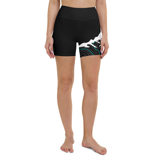 Mountain Cyan Topographic Outdoor Yoga Shorts