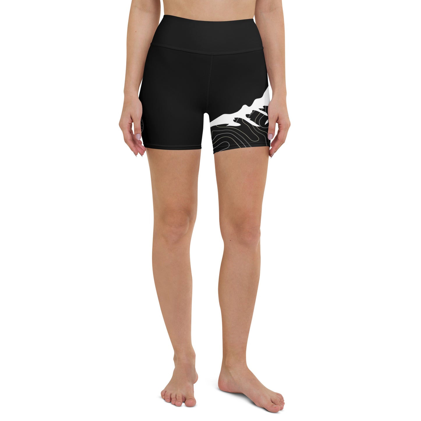 Mountain Brown & White Topographic Outdoor Yoga Shorts