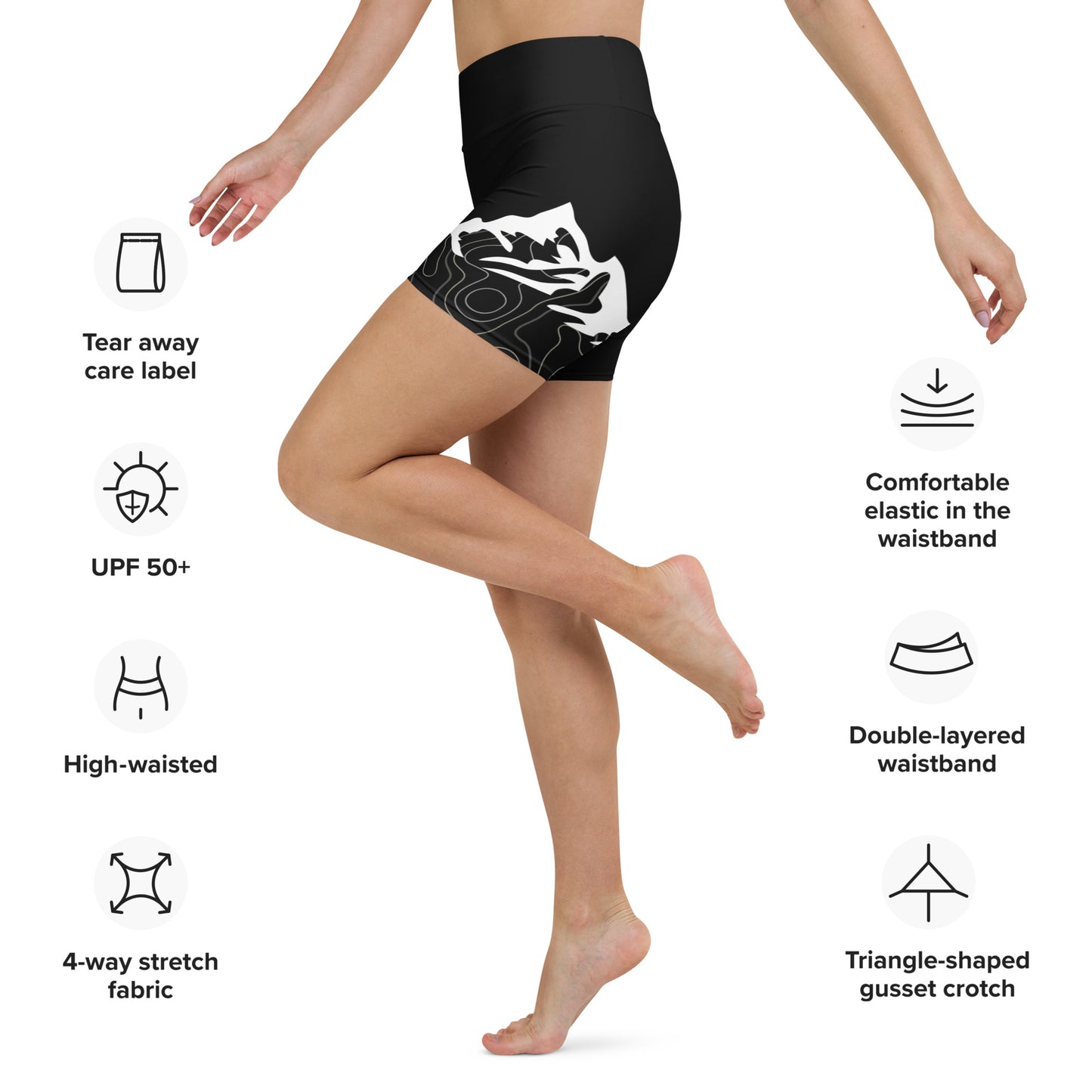 Mountain Brown & White Topographic Outdoor Yoga Shorts