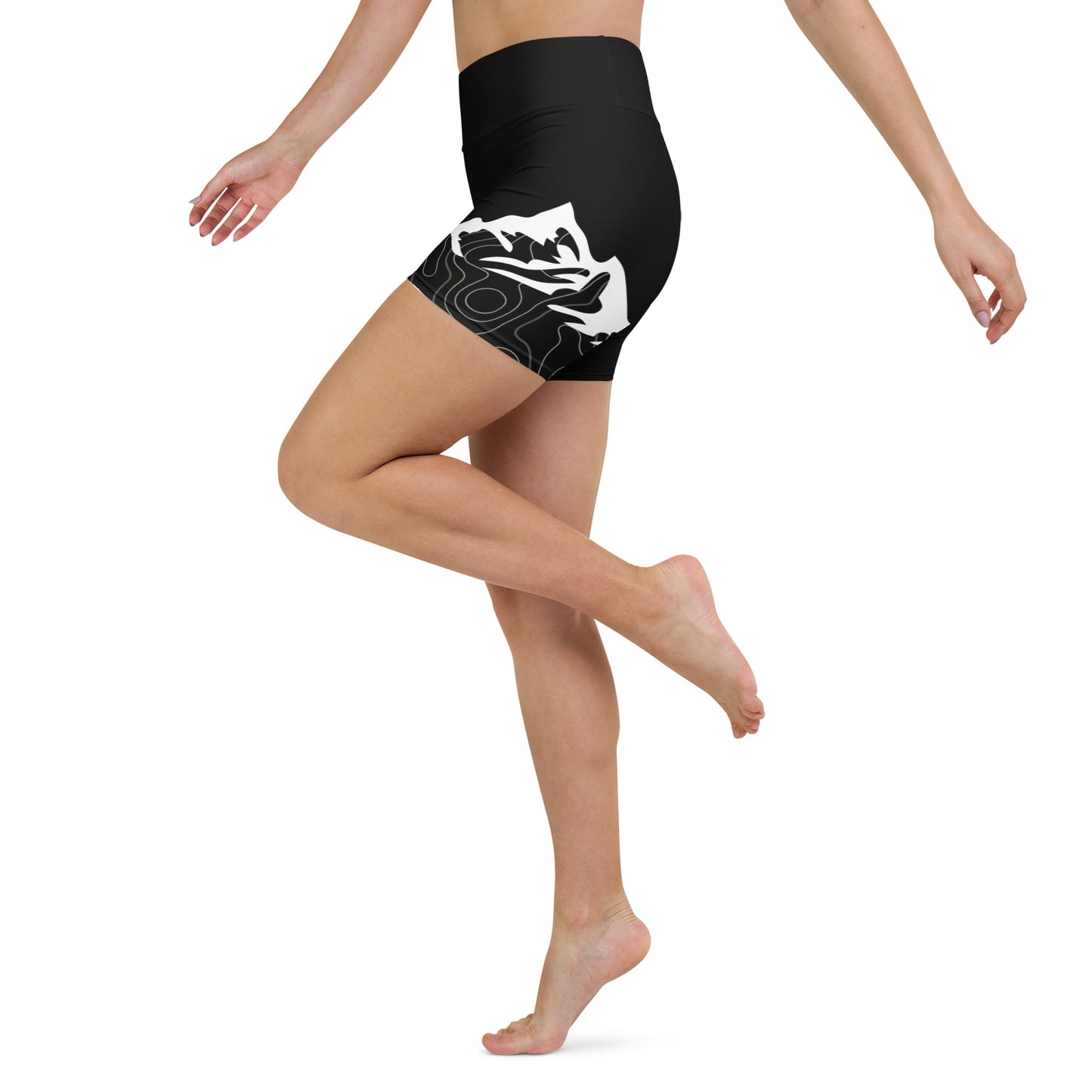 Mountain Brown & White Topographic Outdoor Yoga Shorts