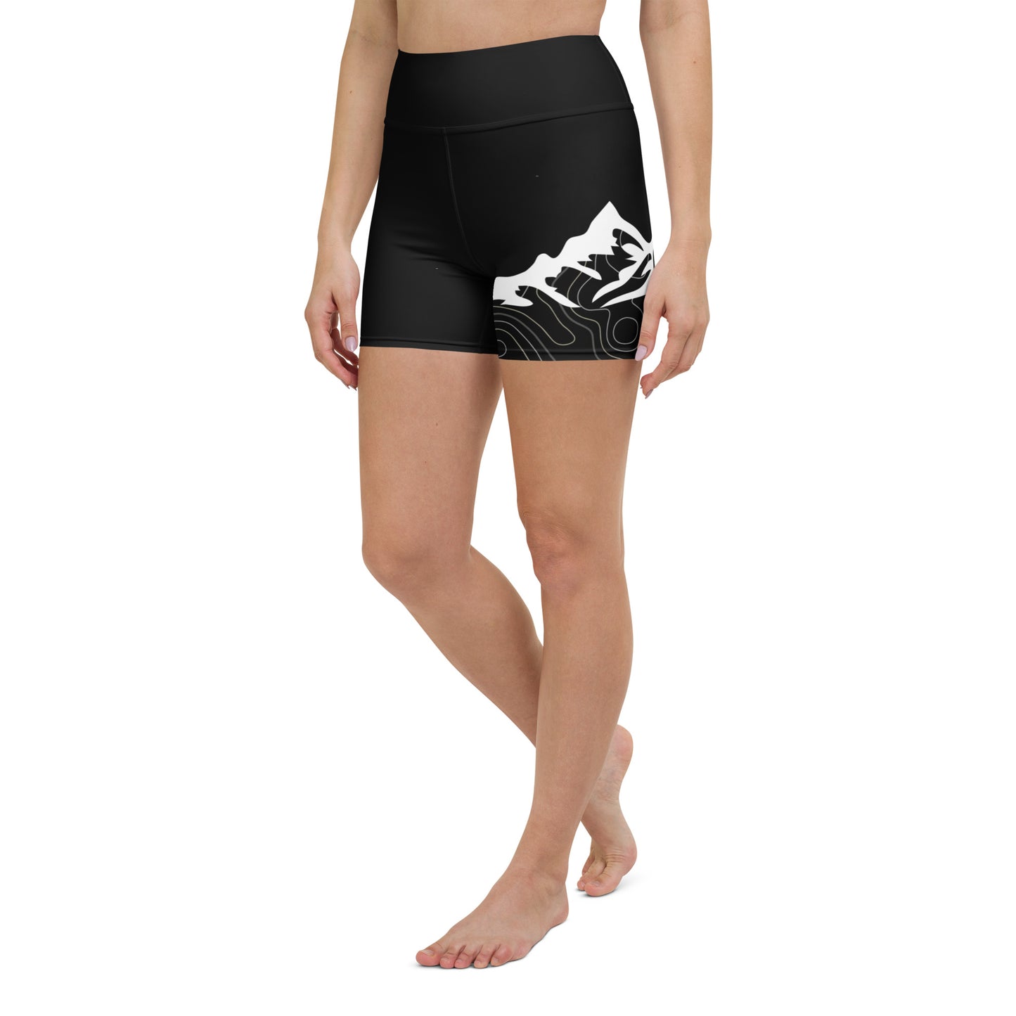 Mountain Brown & White Topographic Outdoor Yoga Shorts