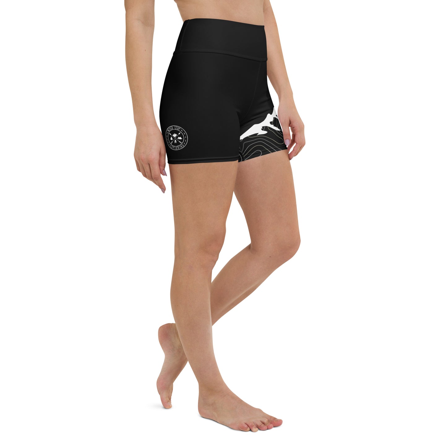 Mountain Brown & White Topographic Outdoor Yoga Shorts